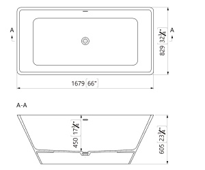 Cada freestanding dreptunghiulara, compozit alb mat, interior lucios, 168x82.9x60.5 cm, Foglia Imperia - Img 3