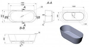 Cada freestanding Miraggio Siena, compozit, 180x80 cm alb lucios - Img 6