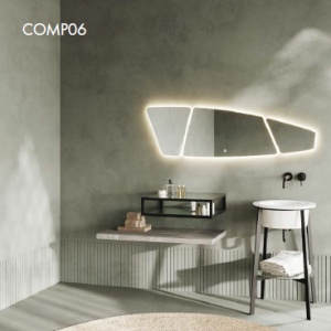 COMP06 Cadru suport metalic antracit mat Savini Due Gardenia cu lavoar ceramic, oglinda, blat
