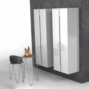 Dulap coloana Oristo Silver 144x50x35 cm, cu usi, alb lucios