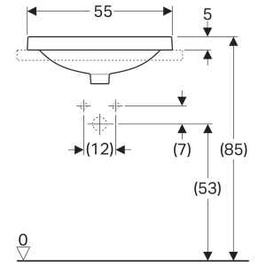 LAVOAR ÎNCORPORAT GEBERIT VARIFORM, DREPTUNGHIULAR, CU BANC CU ORIFICII DE ROBINET B-55CM,T-45CM,PREAPLIN VIZIBIL, GLAZURAT ALB - Img 5