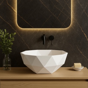 Lavoar pe blat Foglia 3D Bowl, compozit, 60 cm, alb