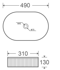 Lavoar pe blat, oval, alb mat texturat cu linie aurie, 49x31 cm - Img 4