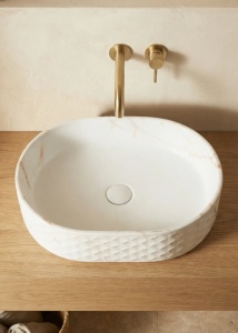 Lavoar pe blat, oval, alb texturat 50x34 cm - Img 3