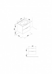 Mobilier Agata 59.7x45.3 gri, 2 sertare + lavoar Klea - Img 3