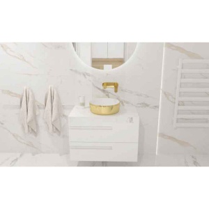 Mobilier pentru lavoar Spectrum Flamengo, manere decupate, 60 cm, alb - Img 2