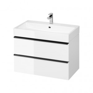 Mobilier suspendat Cersanit Virgo pentru lavoar incastrabil 80 cm, alb, manere negre