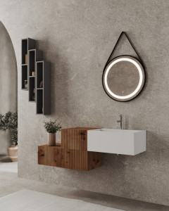 Oglinda cu iluminare LED Savini Due SPR205, buton touch, curea de piele, Ø60 cm - Img 5