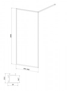 Paravan dus Walk-In Cersanit Larga crom 90xH200 cm, sticla 8 mm - Img 2