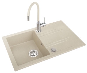 Set chiuveta granit cu o cuva si picurator 78x48 cm, nisip/bej