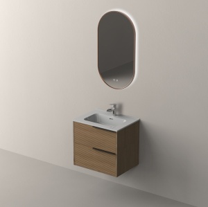 Set mobilier suspendat cu lavoar Nofer Listello 60 cm, maner negru