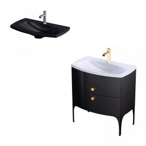 Set mobilier suspendat Oristo Louis cu lavoar Louis 82 cm, negru