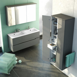 Set mobilier suspendat Oristo Silver si lavoar 2 cuve, 120 cm, gri mat - Img 2