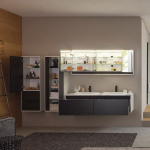 Set mobilier suspendat si lavoar Kolpasan Pandora 150 cm, black stone - Img 3