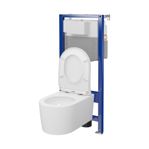 Set rezervor wc incastrat Cersanit C33 Aqua 50 pneumatic cu vas wc suspendat Inverto Stream on si capac soft close - Img 1