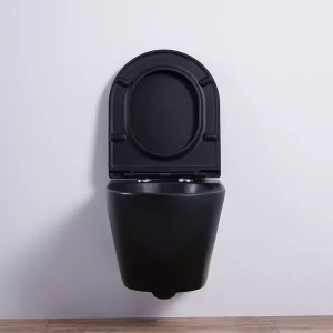 Set vas wc Foglia Oslo Rimless suspendat, negru mat rotund, cu capac soft close - Img 6