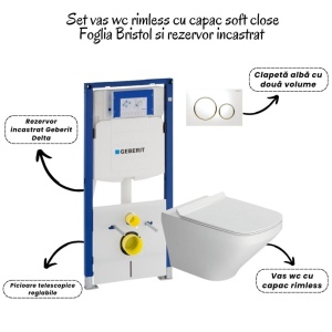Set vas wc suspendat, clapeta alb si auriu, rezervor wc incastrat,set fixare,antifonare - Img 2