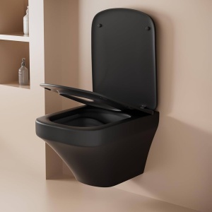 Set vas wc suspendat Foglia Bristol Rimless negru mat, dreptunghiular, capac slim softclose - Img 6