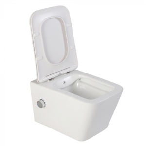 Set vas wc suspendat Foglia Safari cu functie bideu si baterie crom, rezervor incastrat Geberit Delta si clapeta crom lucios - Img 2