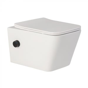 Set vas wc suspendat Foglia Safari cu functie bideu si baterie negru mat, rezervor wc incastrat Geberit si clapeta Delta 51 alb alpin - Img 3