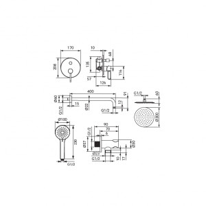 Sistem de dus incastrat FDESIGN Zaffiro, negru - Img 2