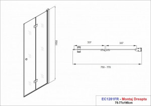Usa de dus plianta Sanotechnik Optima, montaj dreapta, 75-77x195 cm, crom - Img 2