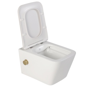 Vas wc suspendat cu functie bideu, dreptunghiular, apa calda rece, rimless, baterie auriu mat Foglia Safari - Img 2