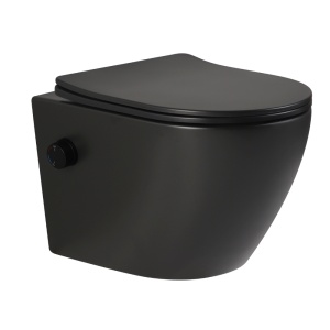 Vas wc suspendat cu functie bideu, negru mat, apa calda rece, spalare rimless, baterie inclusa Foglia Oslo - Img 4