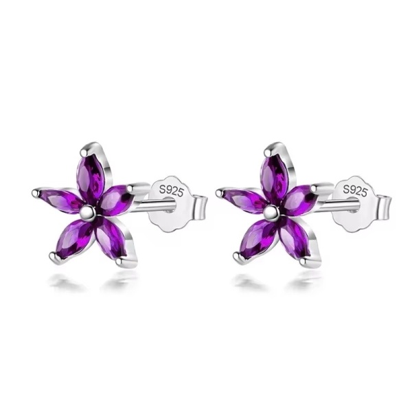 Cercei Delicați din Argint 925, Floare Violetă cu 5 Petale --- ARG309CM