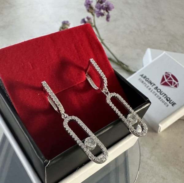 Cercei lungi argintii/ aurii cu cristal central Cod Arg 389K
