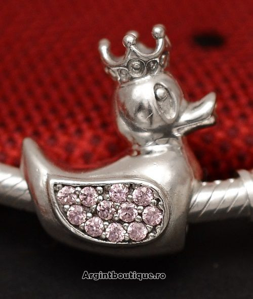Charm Argint Rata -DUCK QUEEN- Roz CHA1060