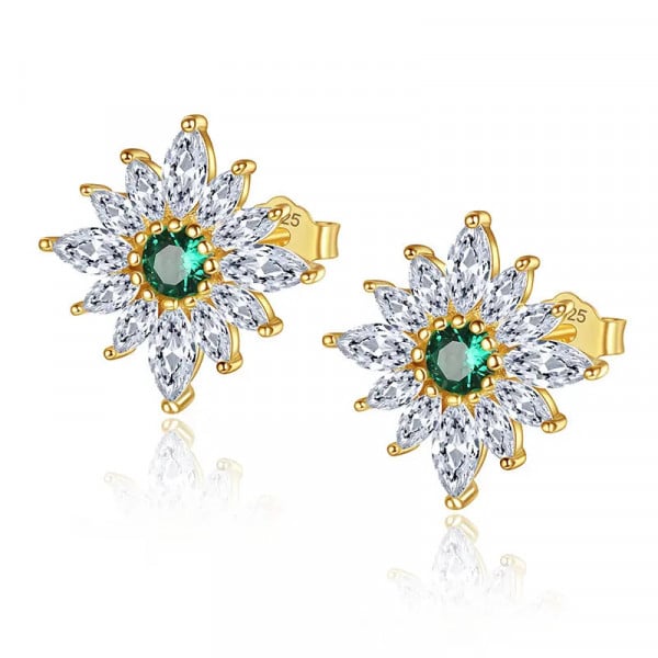 Cercei Argint 925 model FLOARE EMERALD placati cu aur 14K cod ARG409C