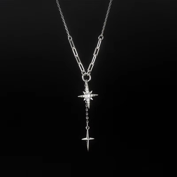 Colier Elegant din Argint 925, Cruce și Stea, Lănțișor Femei Cod ARG 293E