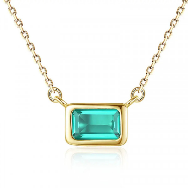 Lantisor Din Argint Piatra Verde Model Finut Dreptunghiular Placat Aur Arg27C