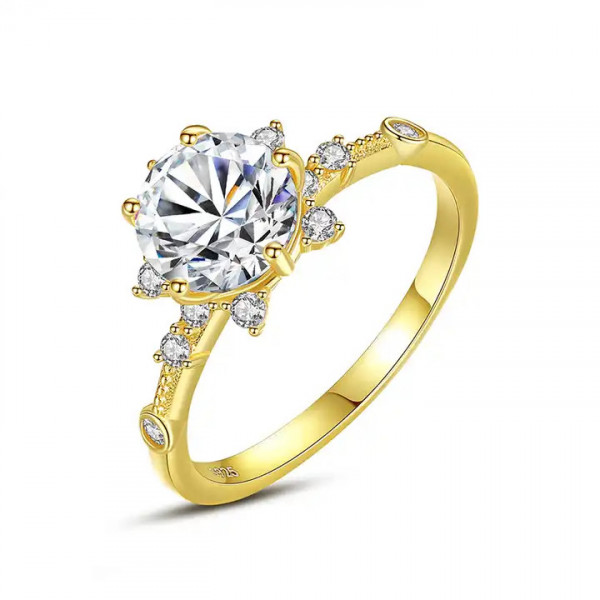 Inel din Argint de Logodna Elegant Gold pIatra Centrala -- Arg181N