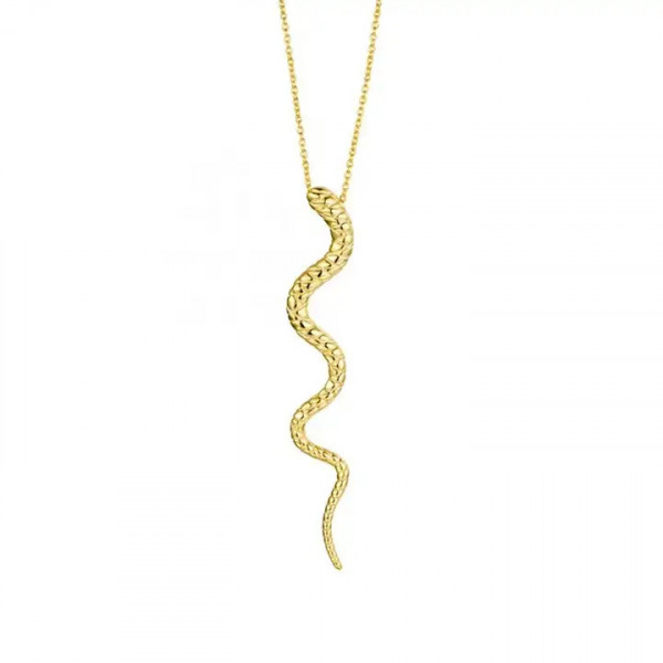 Lantisor Din Argint Placat Aur Pandantiv Sarpe / Snake Arg313X
