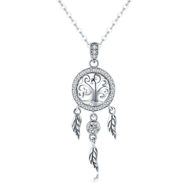 Lantisor Din Argint Reglabil cu Dream Catcher cu Copacul Vietii Model Rotund Arg412C