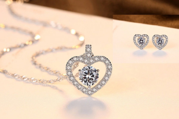 Set de bijuterii din argint în forma de inima in stil vintage SET118A