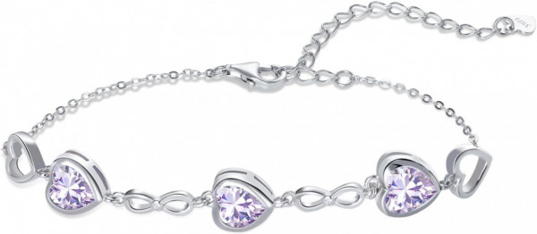 Bratara Model Infinit si Inimioare din argint 925 Alexandrite Heart, Brățară minimalistă, casual, pentru femei, Mov Pal Arg415P