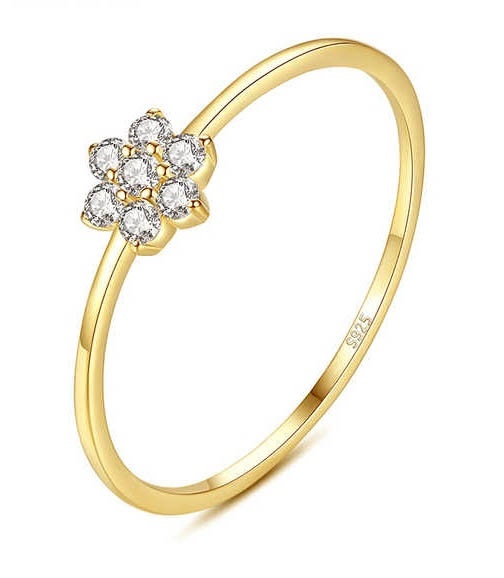 Inel Femei Placat Aur 18K, Model Delicat Cu Floare Din Zirconiu, Stralucire Eleganta, Design Minimalist ARG63F