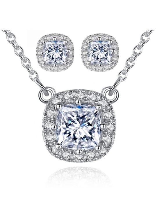 Set cercei si colier din argint S925 zirconiu cubic de lux Set285A