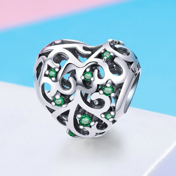 Charm Argint 925 -Inima Safir Verde -CHA1028A