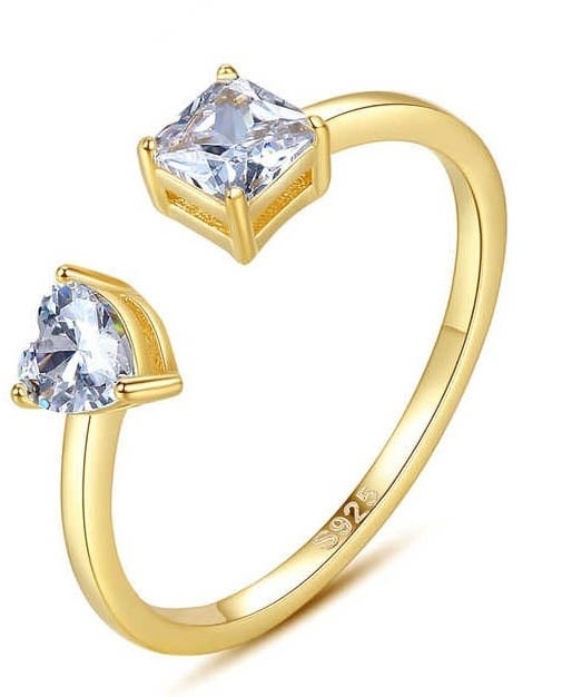 Inel Reglabil Femei, Design Modern Cu Doua Pietre Zirconiu, Argint 925 Placat Aur 18K Cod Arg69F