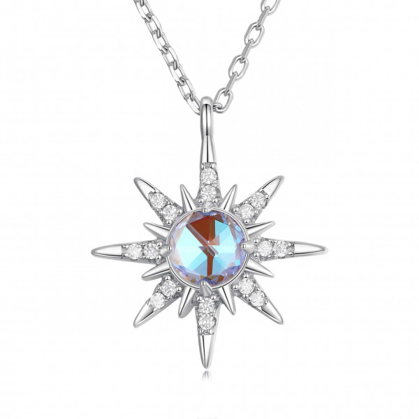 Lantisor Din Argint --- MOONSTONE & ZIRCONE Soare--- Arg413G