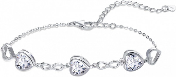 Bratara Model Infinit si Inimioare din argint 925 Moissanite, Brățară minimalistă, casual, pentru femei, bijuterii de petrecere arg415A