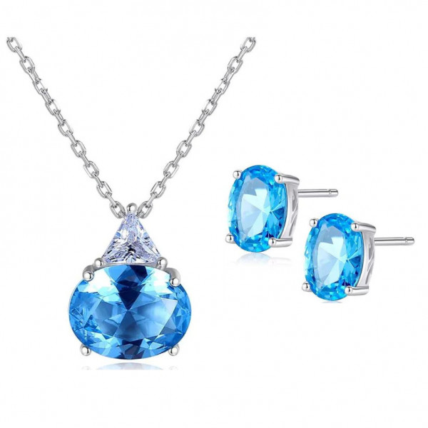 Set Colier si Cercei Din Argint Piatra Blue Sapphire SET399D
