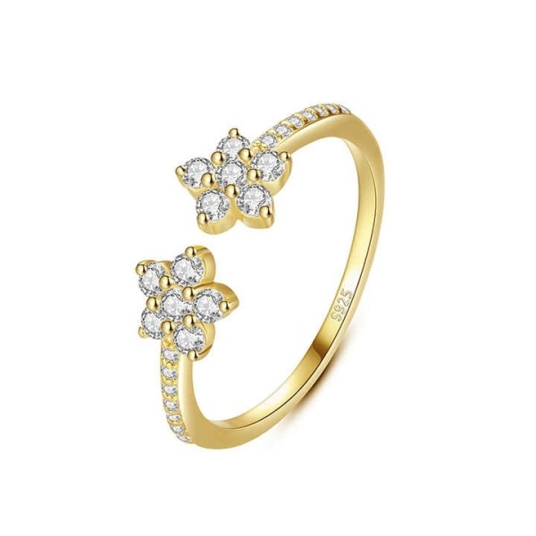 Inel Reglabil Femei, Design Floral Cu Zirconiu Stralucitor, Model Elegant Din Argint 925 Placat Aur 14K ARG70F