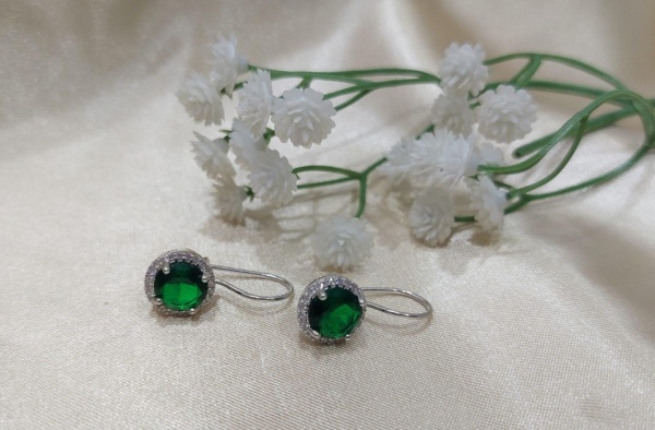 Cercei Din Argint 925 Cu Piatra Rotunda Verde Tip Diamant Si Zirconii, Femei ARG109V