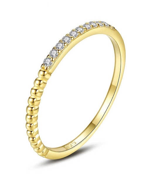 Inel Subtire Din Argint 925 Placat Aur 14K, Model Fin Cu Pietre Zirconiu, Verigheta Delicata Pentru Femei arg70E