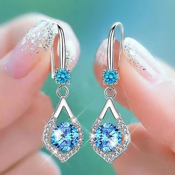 Accesorii DelicateCercei Argintii cu Piatră Albastră și Zirconiu, Model Elegant Picătură, Cercei Dama Pentru Ocazii, Cadou Strălucitor Montură de Topaz Arg114X1